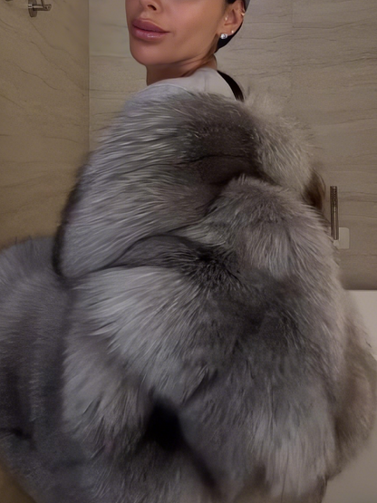 Luxury Oversized Faux Silver Fur Cropped Jacket
