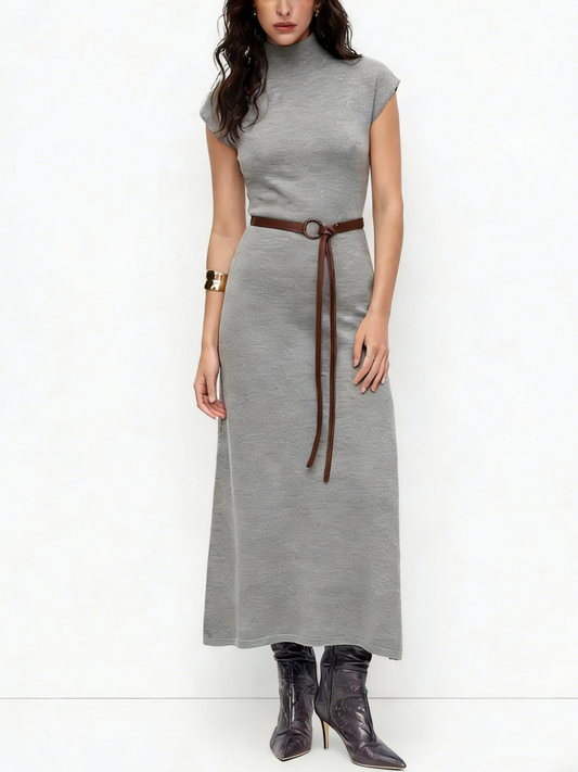 Heather Gray Mock Neck Knit Maxi Dress