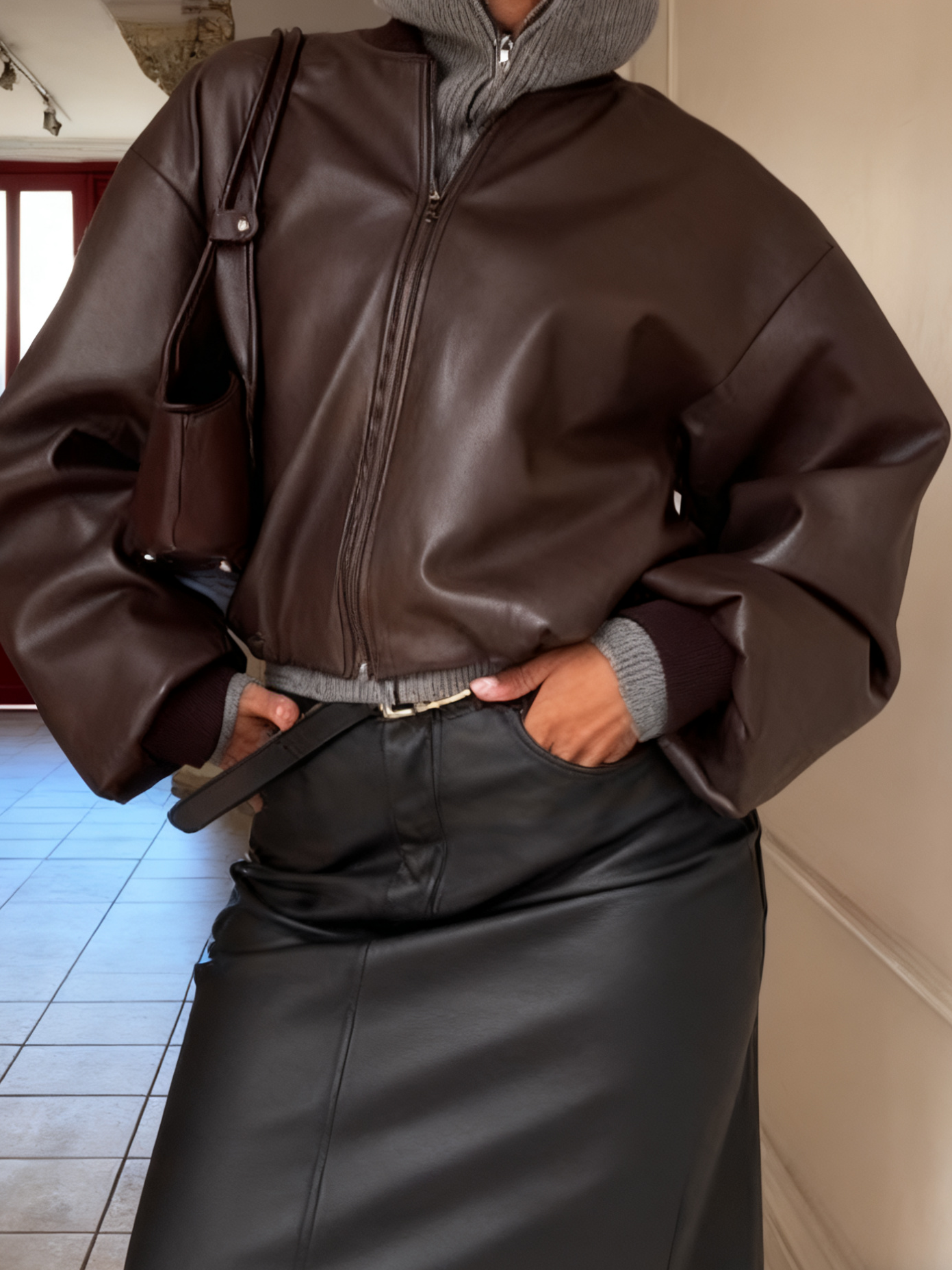 Stylish Brown Bomber Leather Jacket