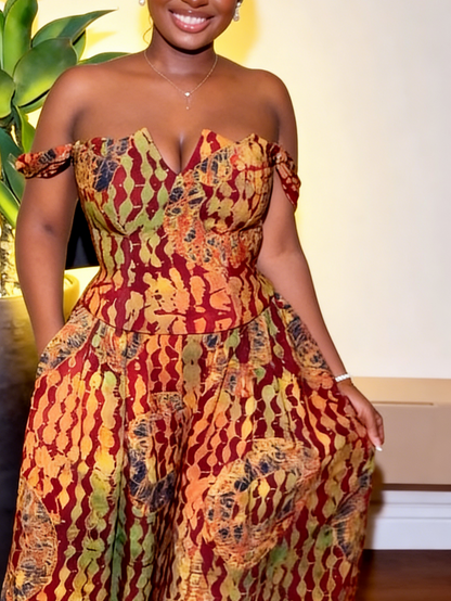 Vibrant Batik Off-Shoulder Two-Piece Set