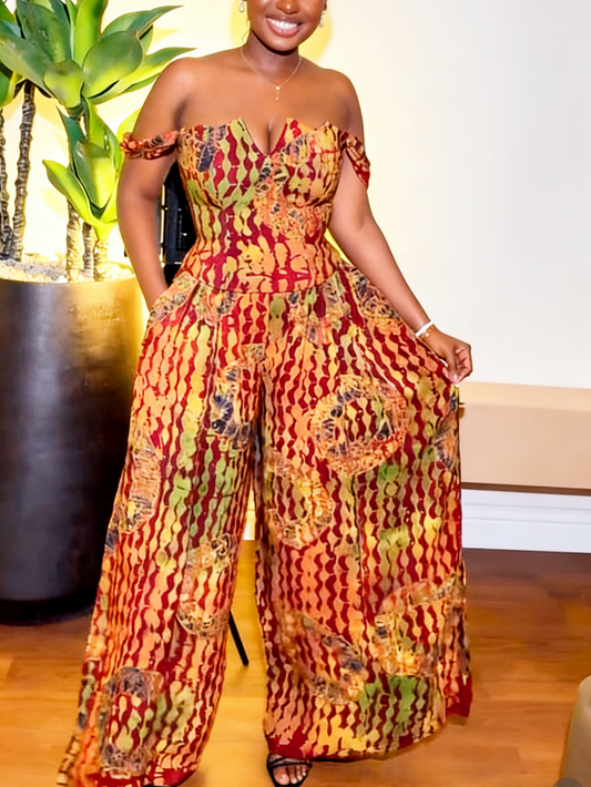 Vibrant Batik Off-Shoulder Two-Piece Set
