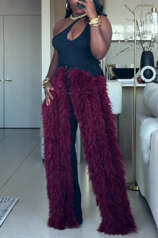 Party-Ready Feather Trim Wide Leg Jeans