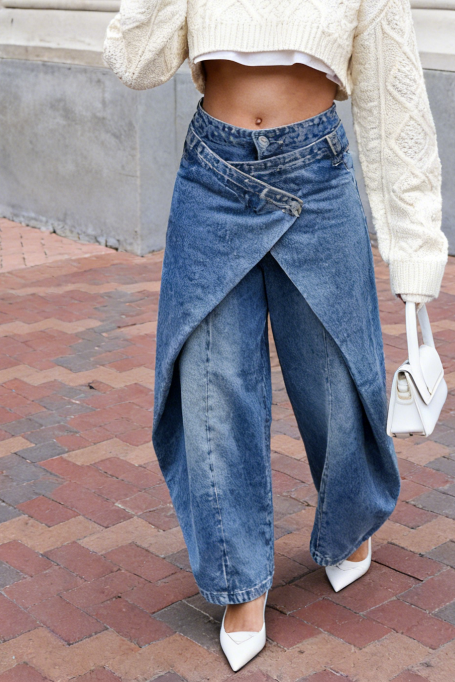 Cross-Front Wide-Leg Jeans