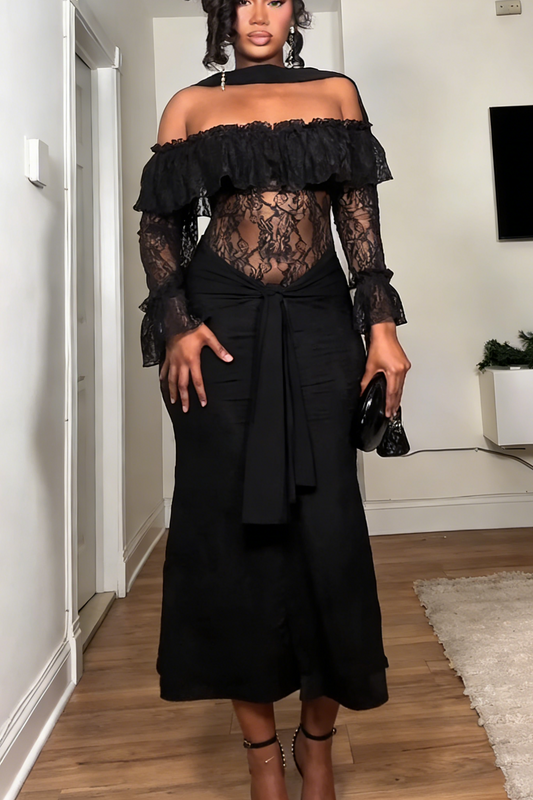Black Lace Off-Shoulder Maxi Dress