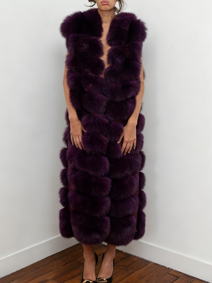 Stylish Sleeveless Winter Outerwear Luxury Long Faux Fur Vest