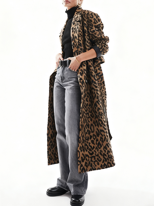 Vintage Leopard Print Wool Trench Coat