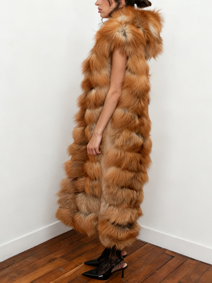 Stylish Sleeveless Winter Outerwear Luxury Long Faux Fur Vest