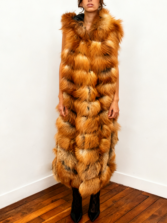 Stylish Sleeveless Winter Outerwear Luxury Long Faux Fur Vest