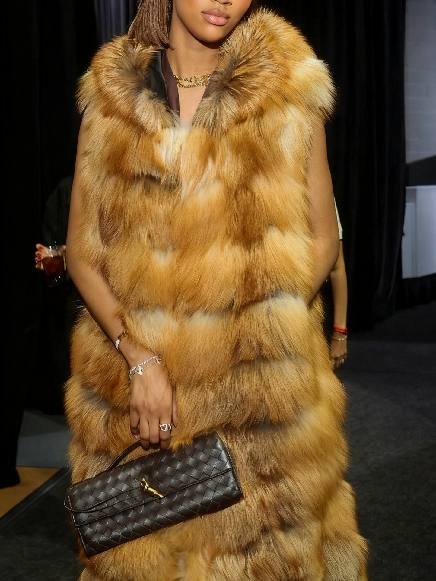 Stylish Sleeveless Winter Outerwear Luxury Long Faux Fur Vest