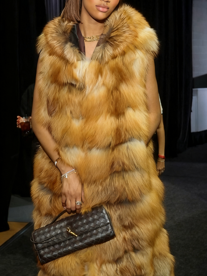 Stylish Sleeveless Winter Outerwear Luxury Long Faux Fur Vest