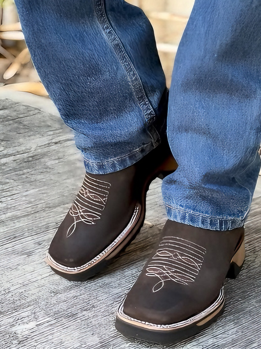 Men's Double Density Nubuck Leather Embroidered Ankle Boots