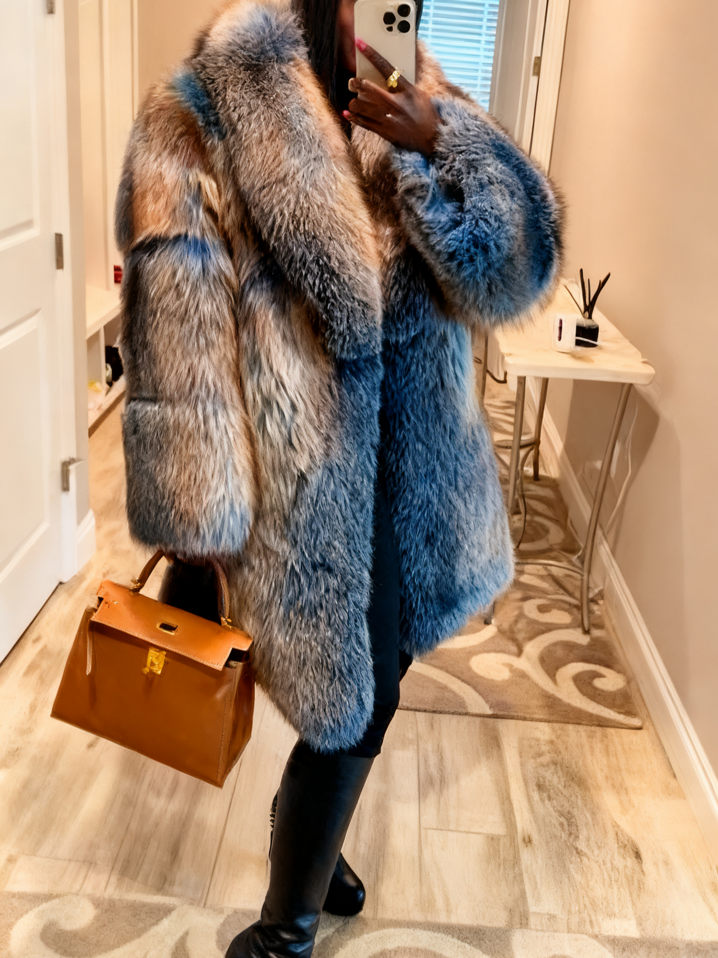 Trendy Mid Length Fur Coat