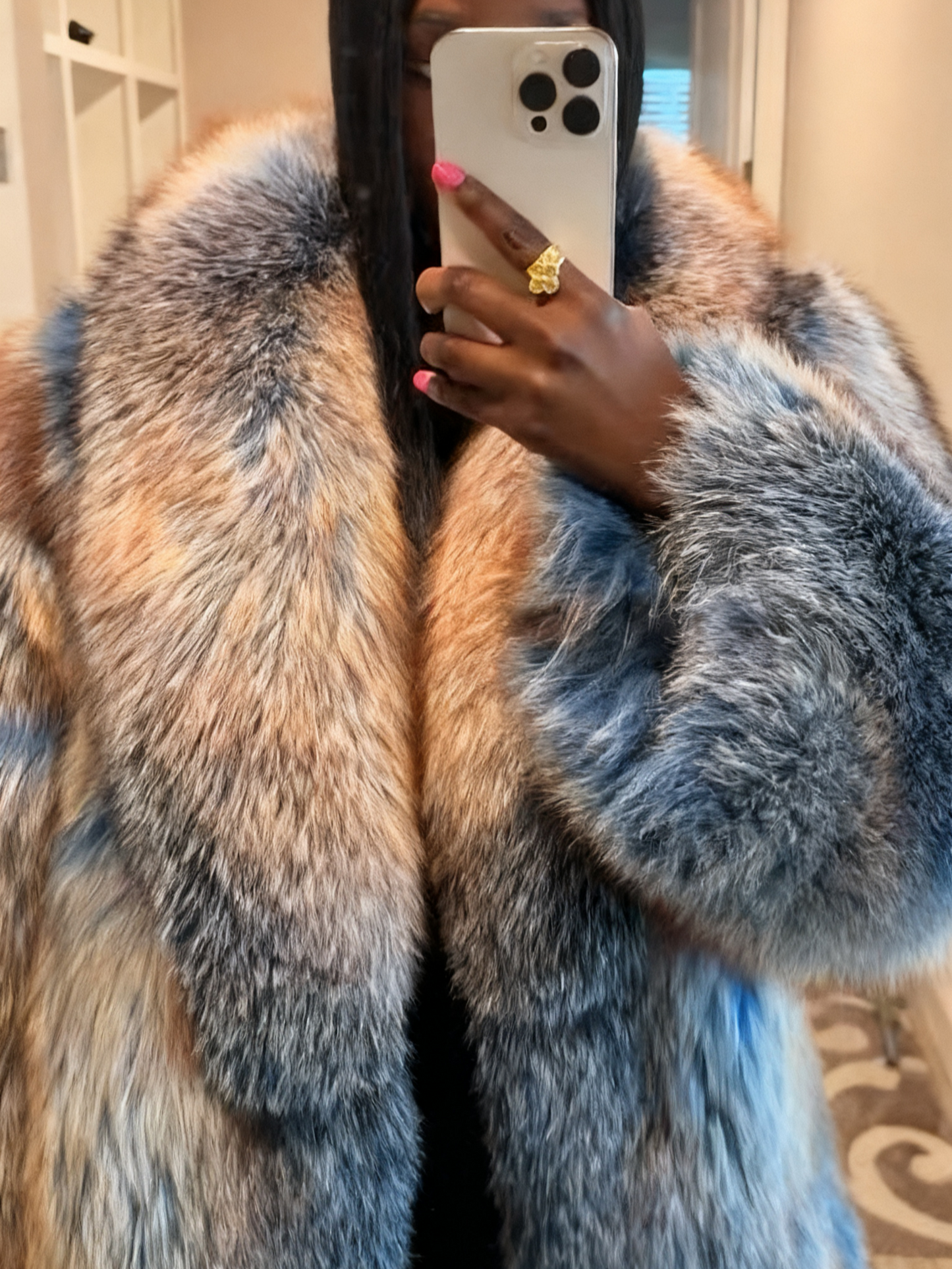 Trendy Mid Length Fur Coat