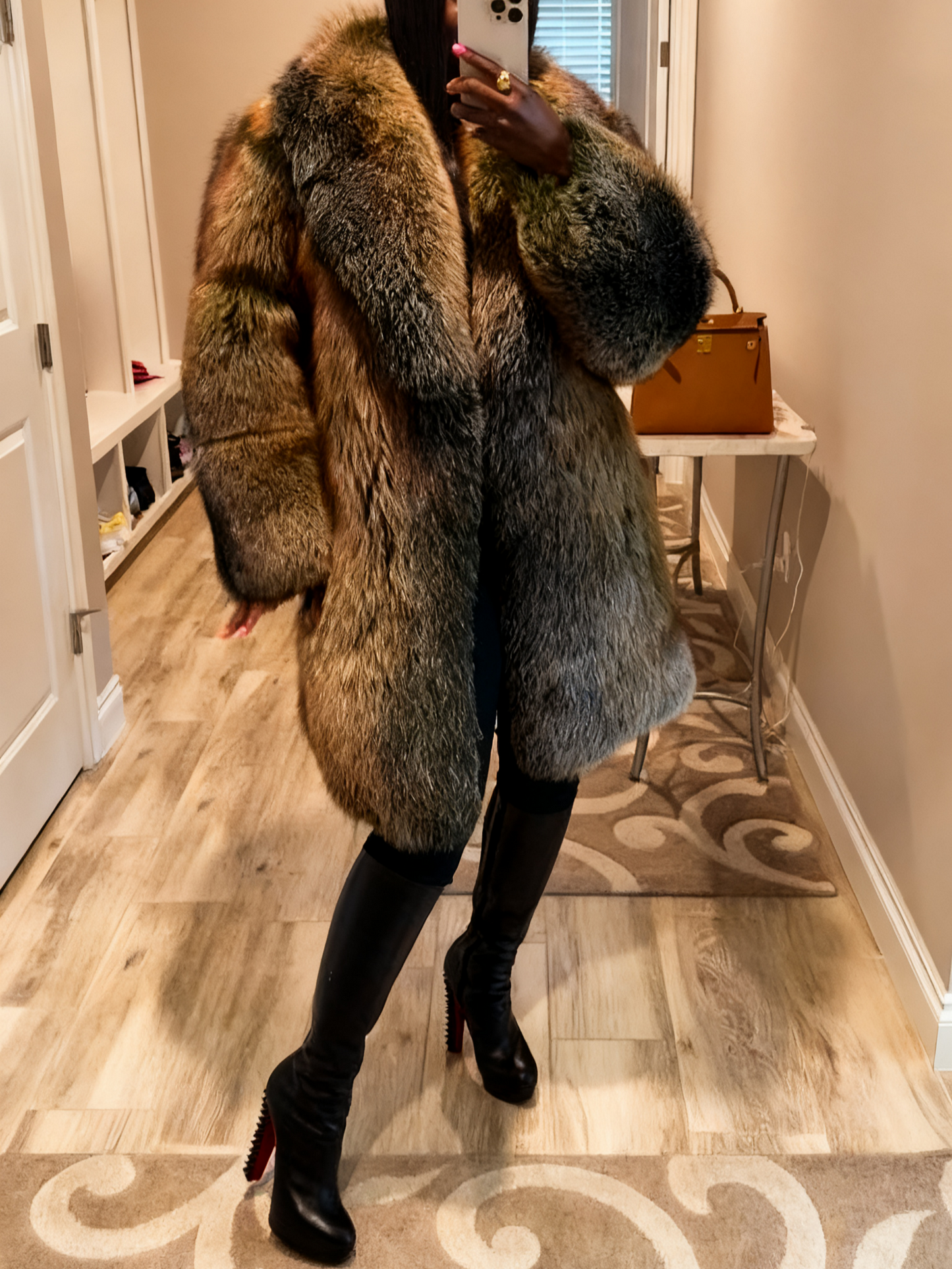 Trendy Mid Length Fur Coat