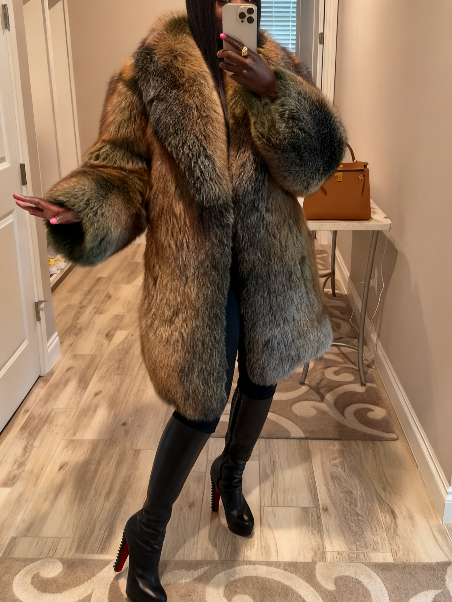 Trendy Mid Length Fur Coat