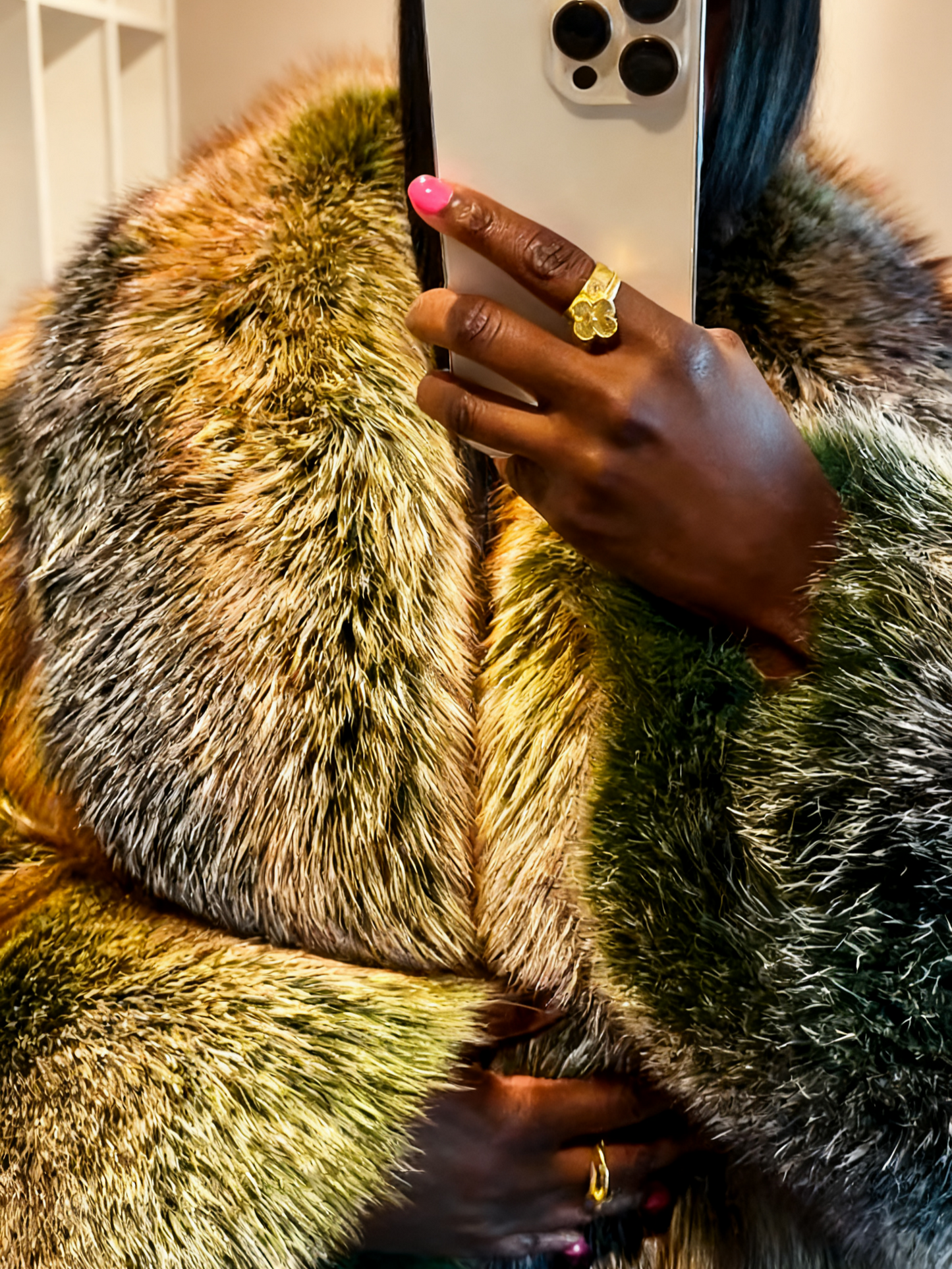 Trendy Mid Length Fur Coat