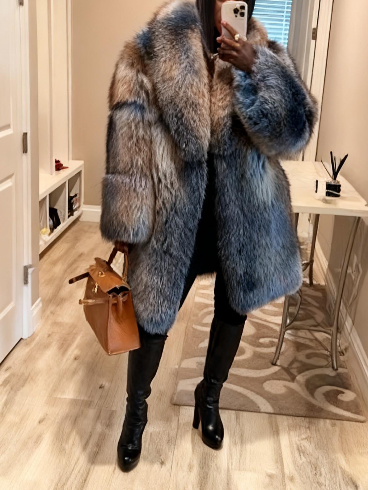 Trendy Mid Length Fur Coat