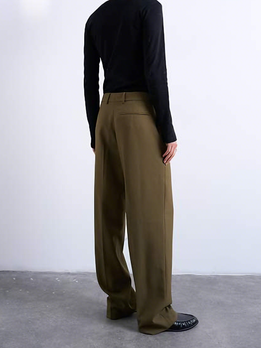 Olive Green Oversized Double-Breasted Blazer and Wide-Leg Pants Set