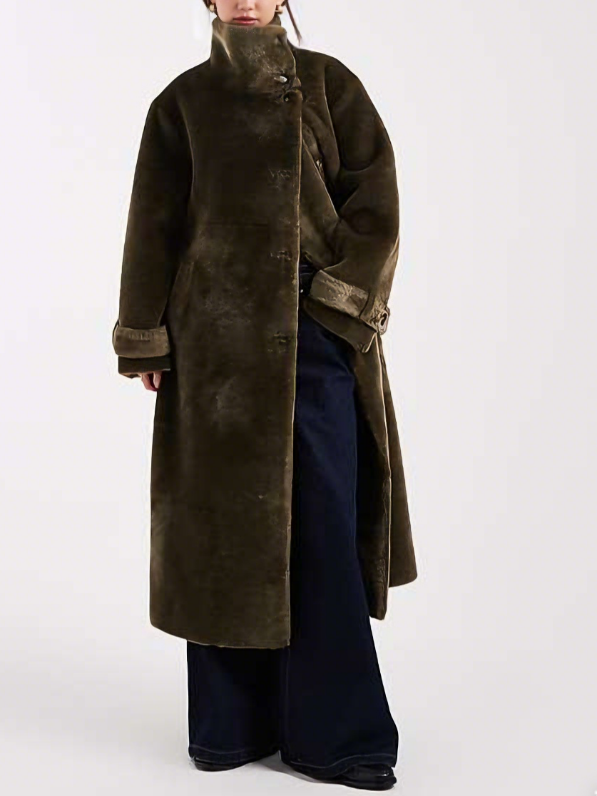 Longline Cozy Teddy Funnel Neck Coat