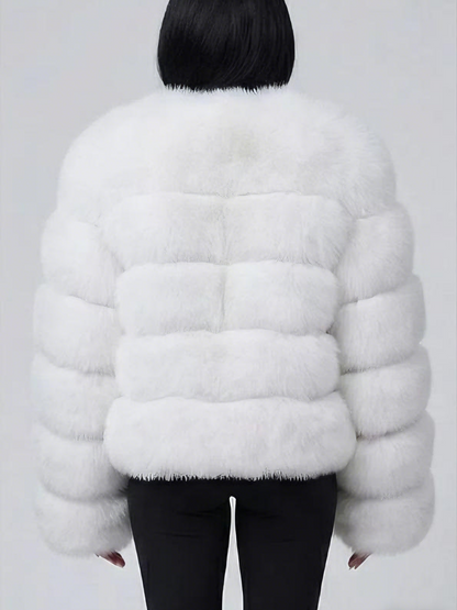 Luxury White Faux  Fur Cropped Coat
