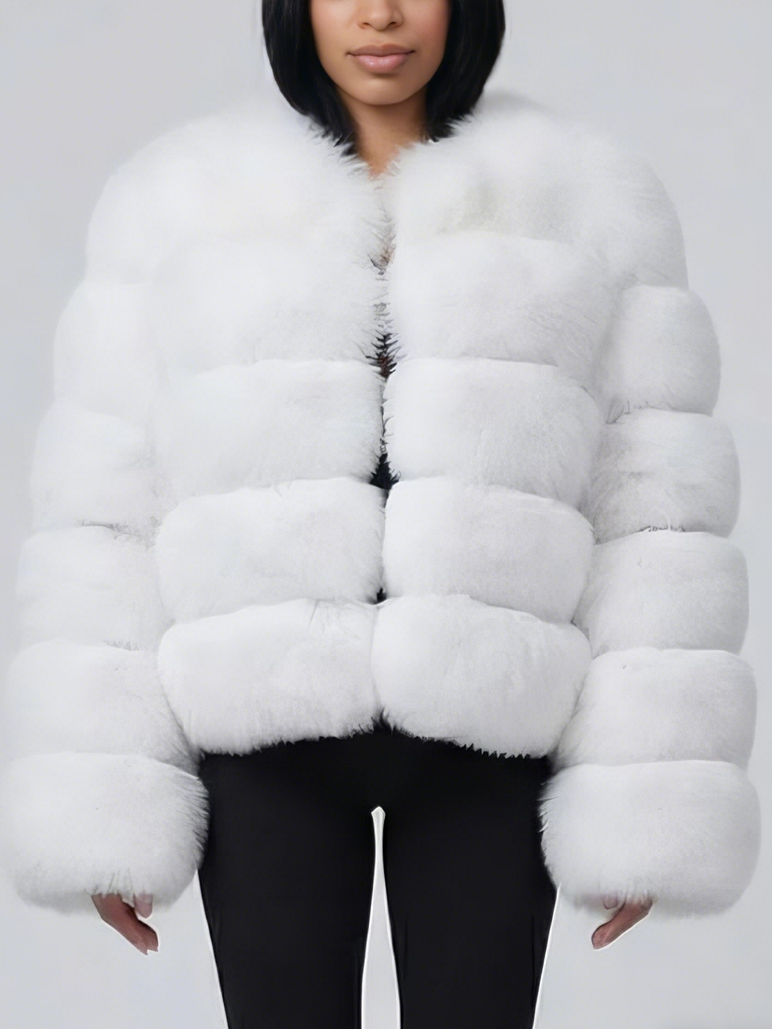Luxury White Faux  Fur Cropped Coat