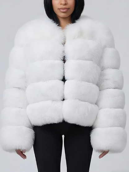Luxury White Faux  Fur Cropped Coat