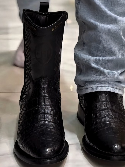 Men's Black Crocodile Embossed Chelsea Boots