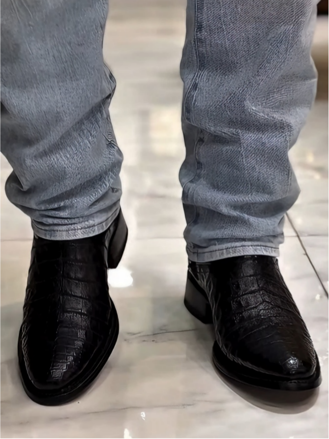 Men's Black Crocodile Embossed Chelsea Boots