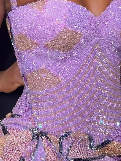 Lavender Beaded Sequin Maxi Dress