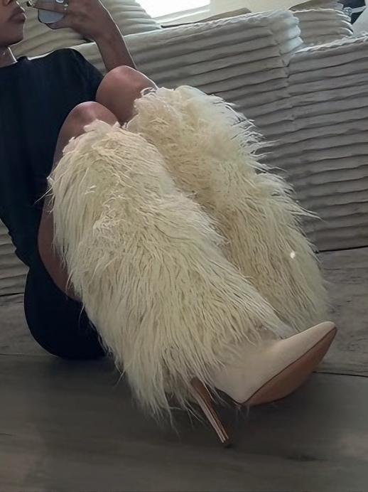 Y2K Fluffy Curly Fur Knee-High Boots