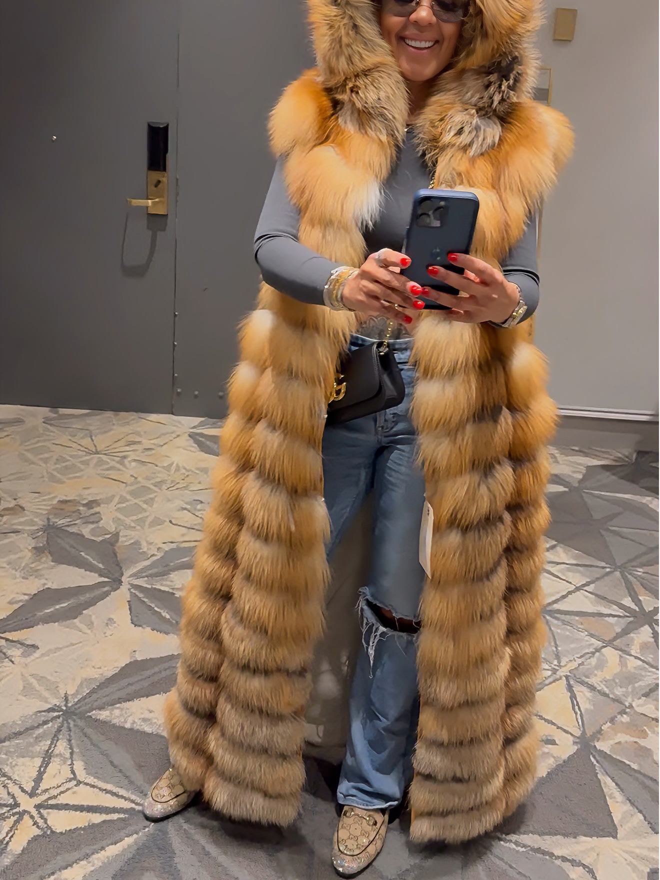Luxury Full-Length Red Fox Fur Hooded Vest