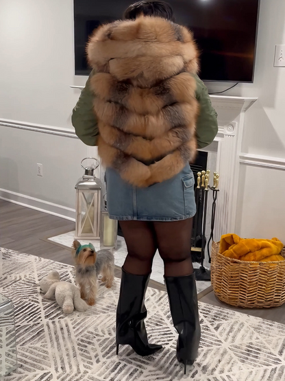 Luxe Detachable Crystal & Silver Fox Fur Vest