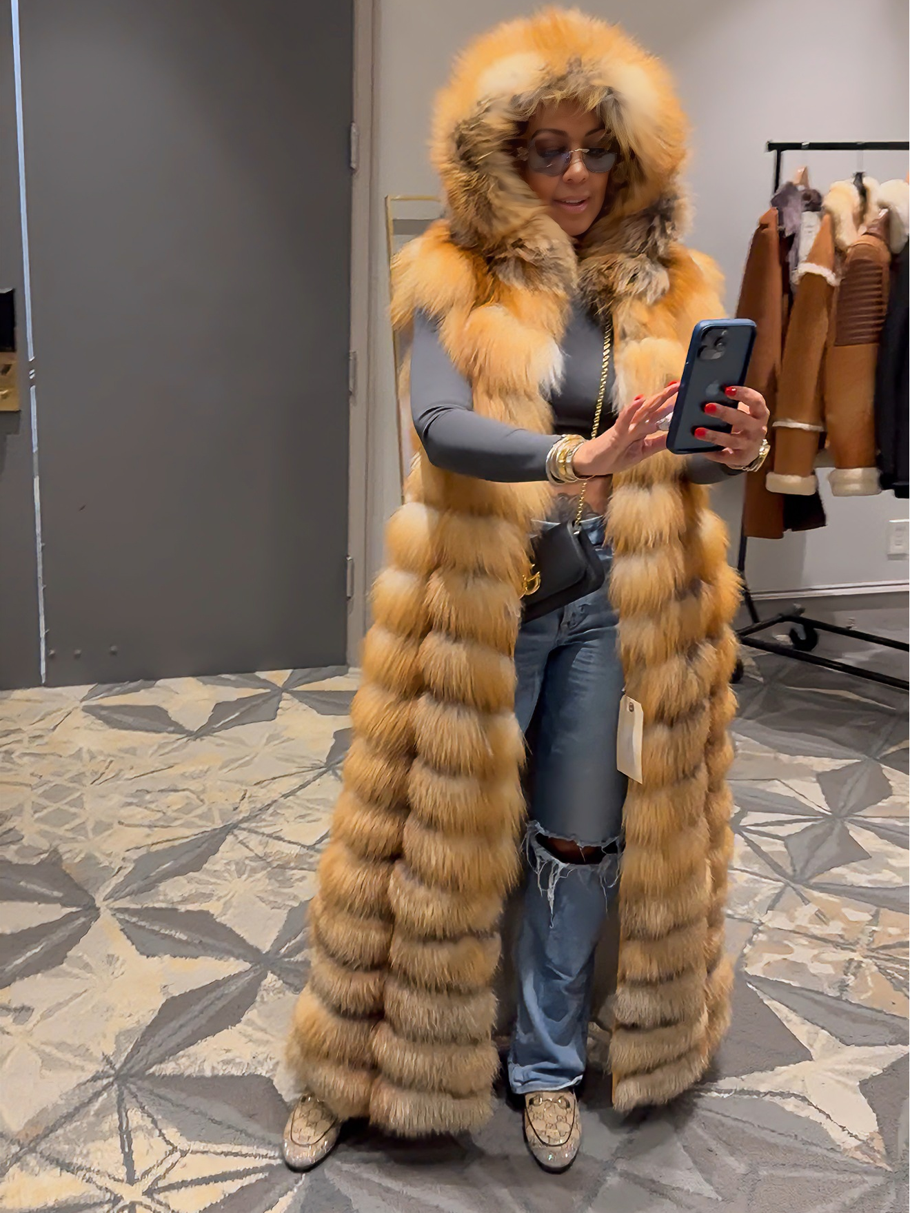 Luxury Full-Length Red Fox Fur Hooded Vest