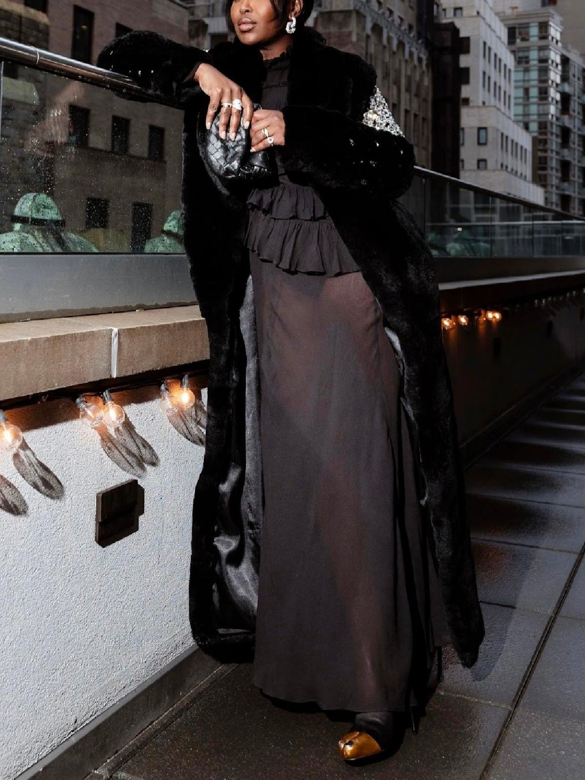 Embellished Sleeve Luxe Oversized Evening Party Fur Coat