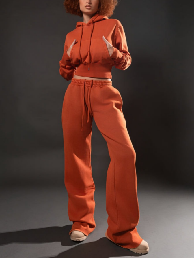 Two-Piece Burnt Orange Crop Hoodie & Sweatpants/Cargo Sweatpants Co-Ord Set
