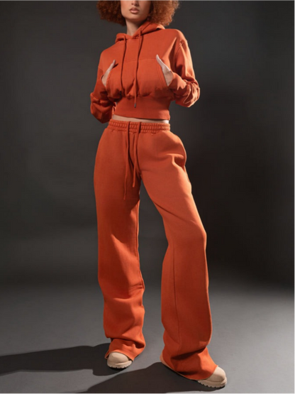 Two-Piece Burnt Orange Crop Hoodie & Sweatpants/Cargo Sweatpants Co-Ord Set
