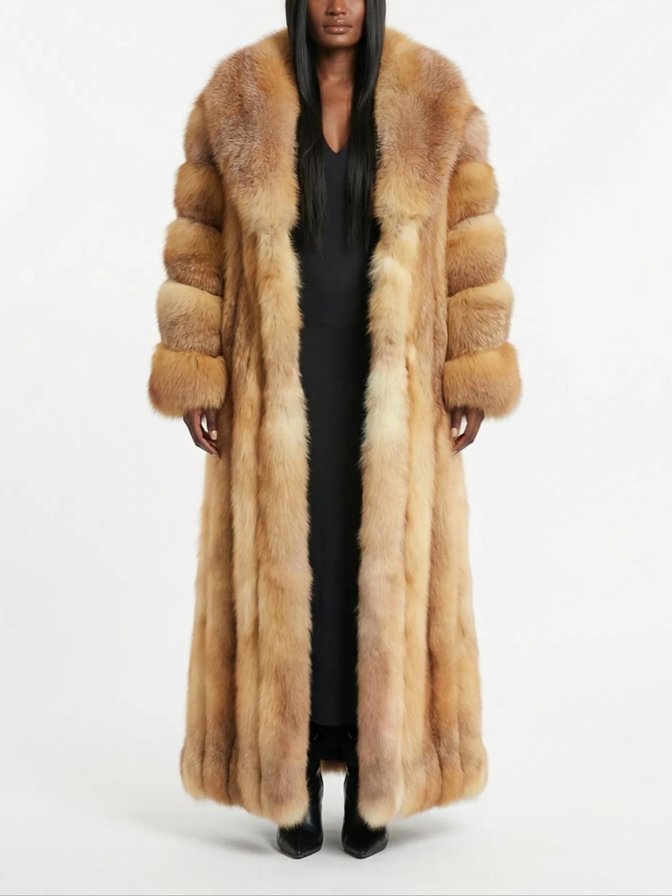 Luxury Full-Length Natural Fox Fur Coat