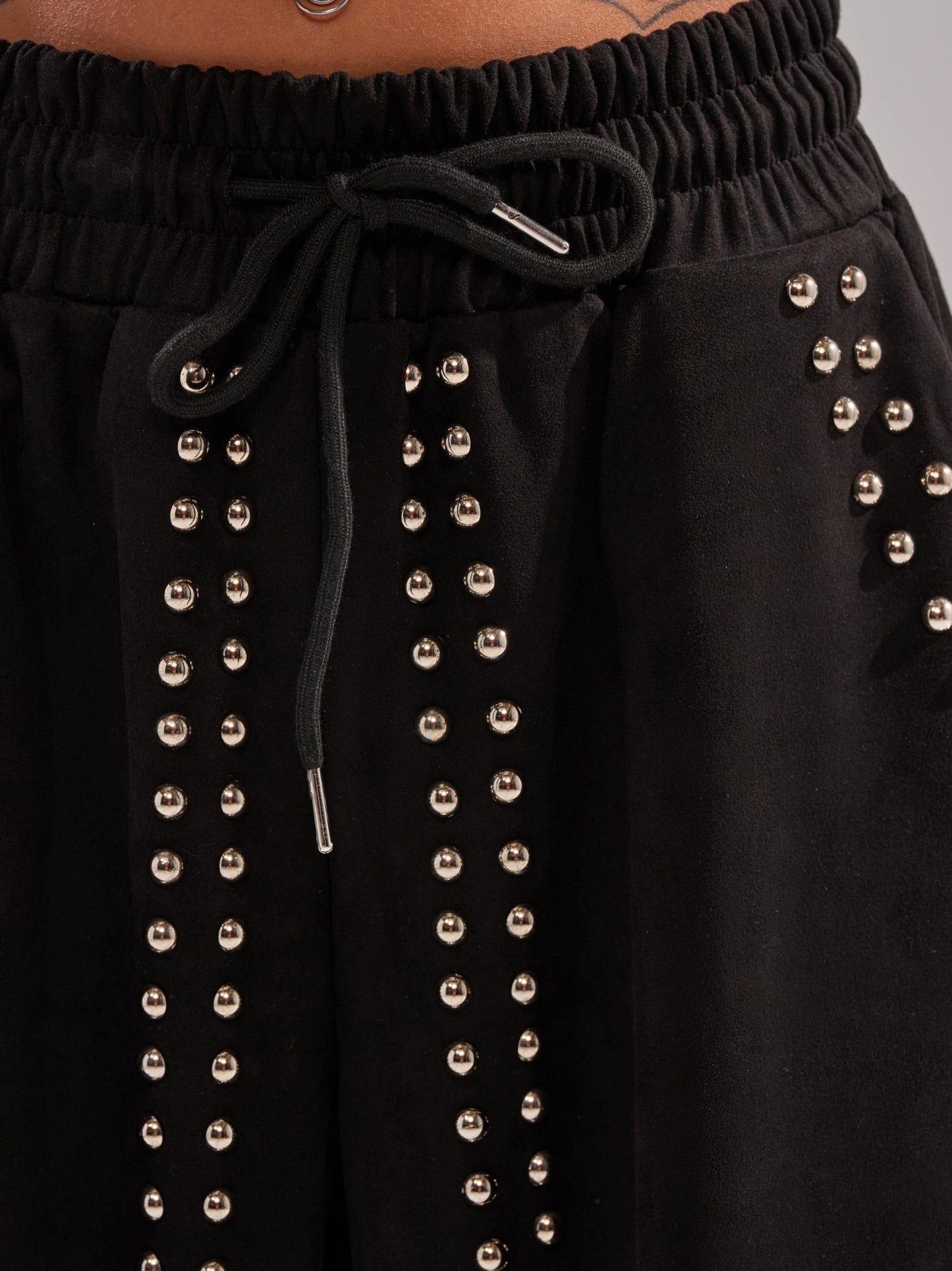 Black Studded Hoodie & Wide-Leg Pants 2-Piece Set
