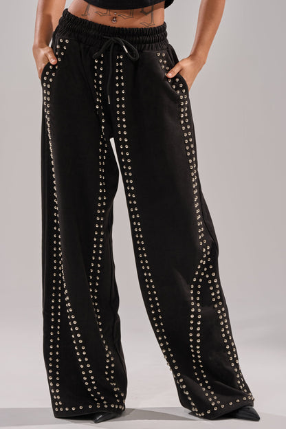 Black Studded Hoodie & Wide-Leg Pants 2-Piece Set