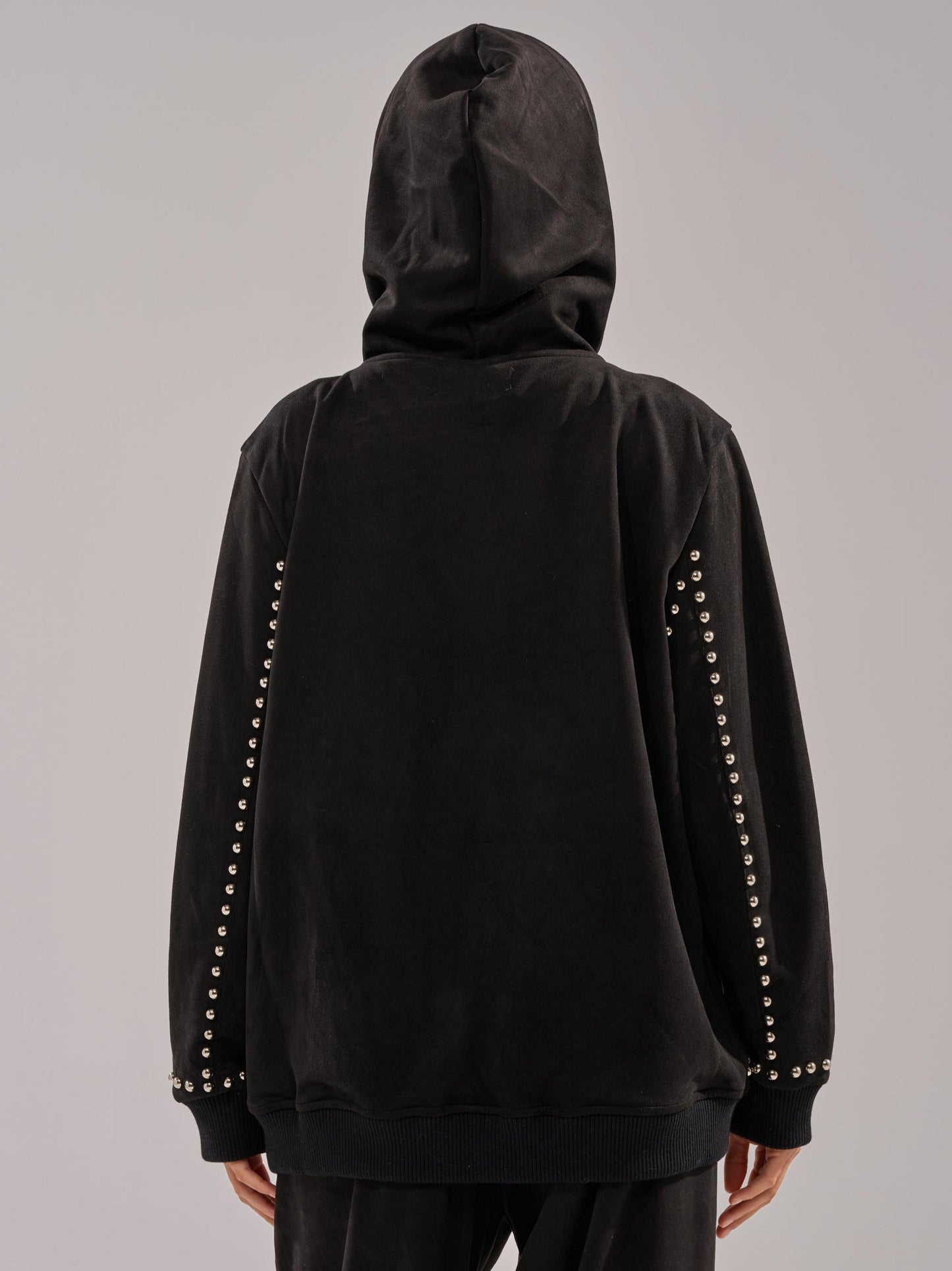 Black Studded Hoodie & Wide-Leg Pants 2-Piece Set