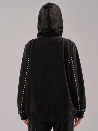 Black Studded Hoodie & Wide-Leg Pants 2-Piece Set