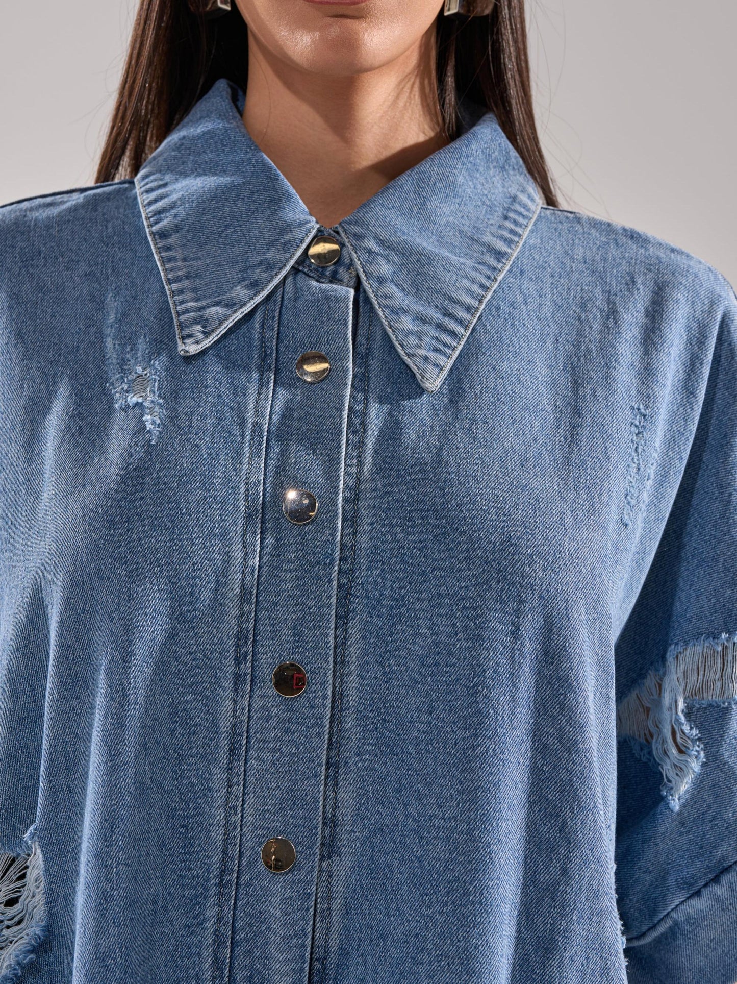 Oversized Washed Blue Denim Maxi Jumpsuit