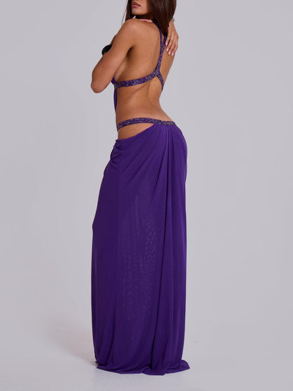 Violet Halter Neck Cutout Floor-Length Gown