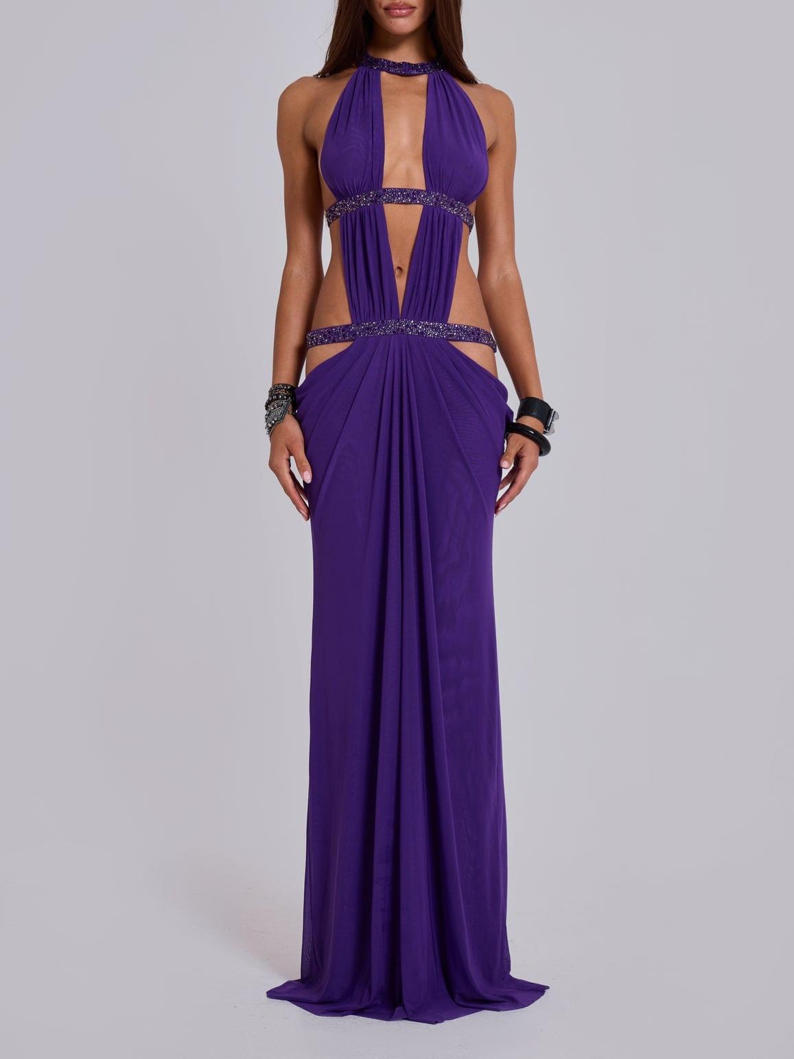 Violet Halter Neck Cutout Floor-Length Gown