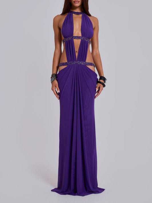 Violet Halter Neck Cutout Floor-Length Gown