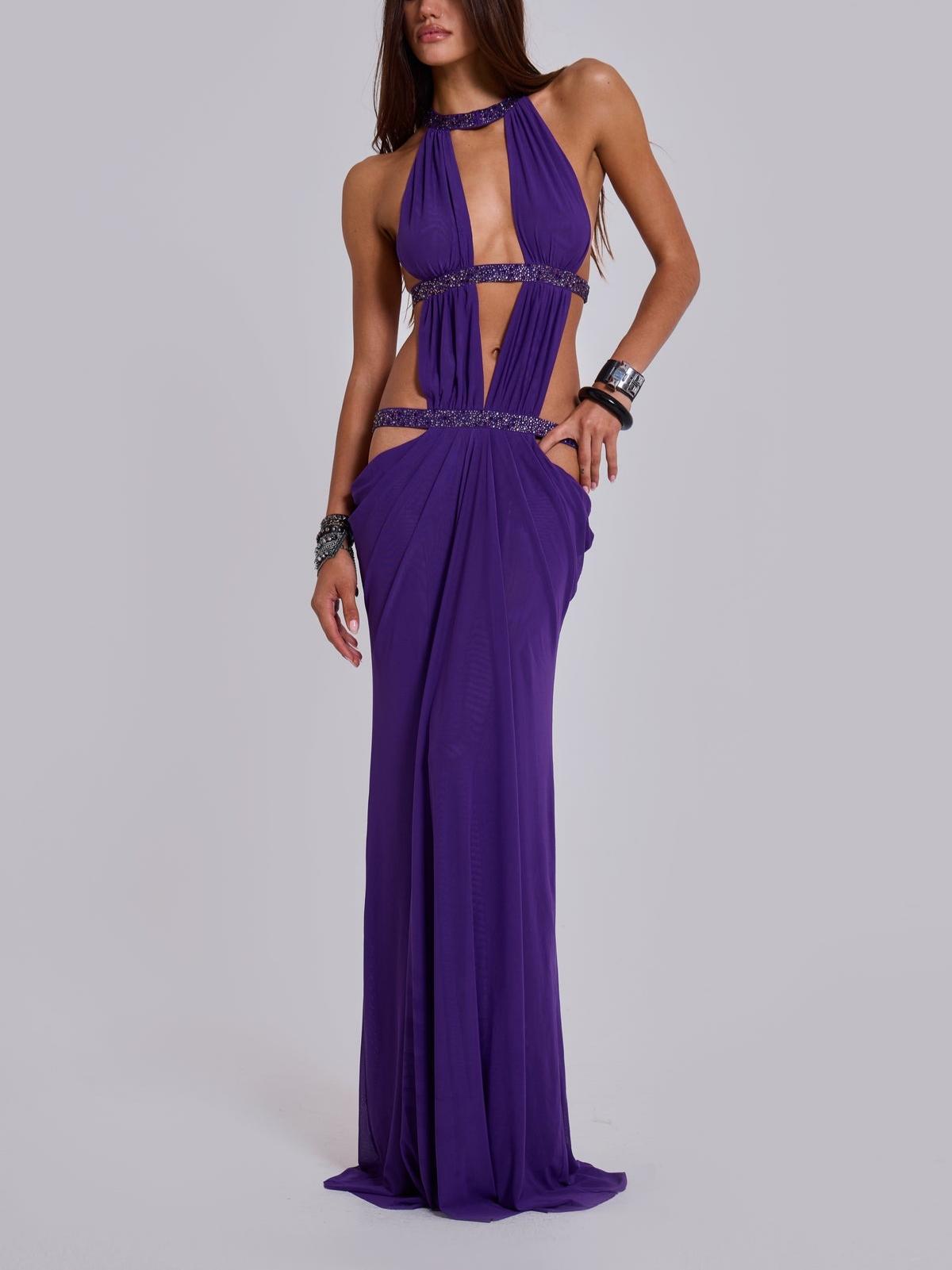 Violet Halter Neck Cutout Floor-Length Gown
