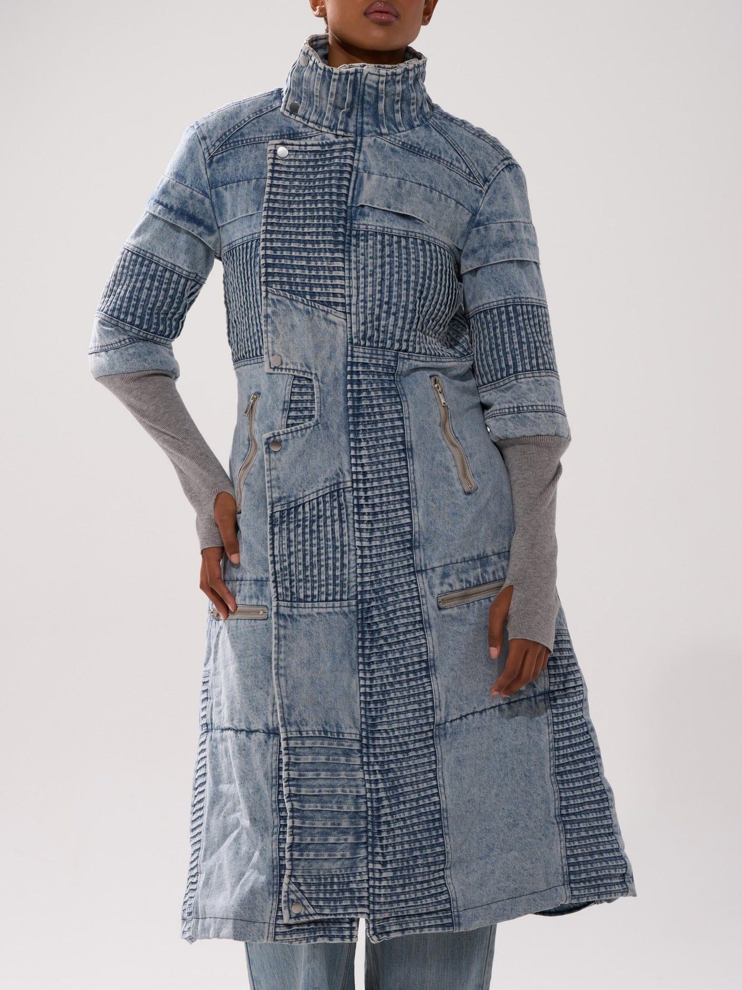 Vintage Patchwork Denim Trench Coat