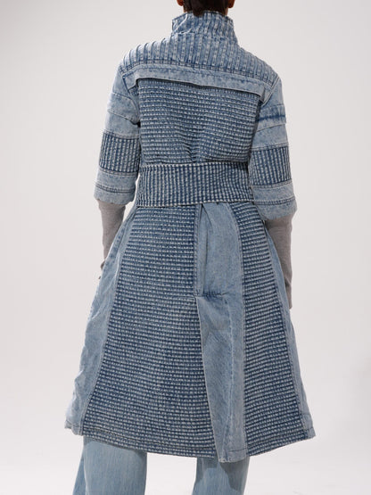 Vintage Patchwork Denim Trench Coat