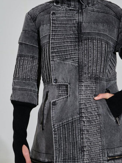 Vintage Patchwork Denim Trench Coat