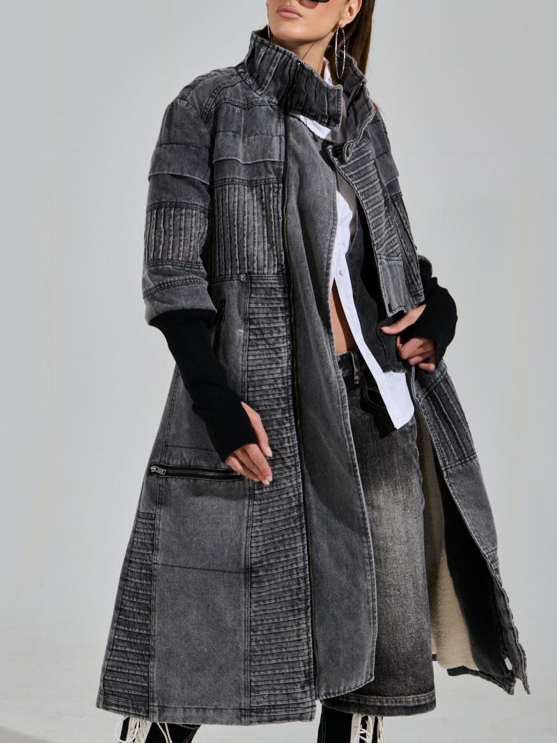 Vintage Patchwork Denim Trench Coat